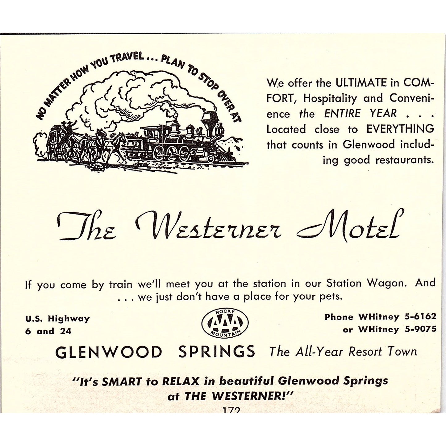 Starlight Lodge, The Western Motel Glenwood Springs CO 1958 Ad AG1-H2
