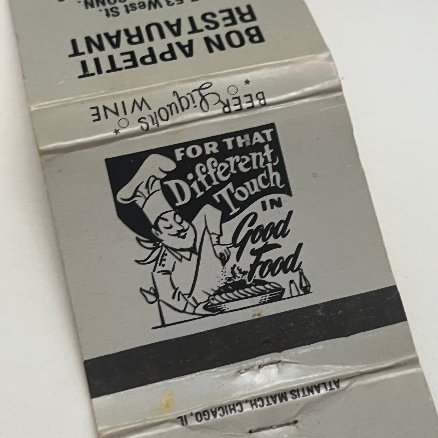 Bon Appetit Restaurant Ellington CT Vintage Matchbook Cover TB8-MB2-1