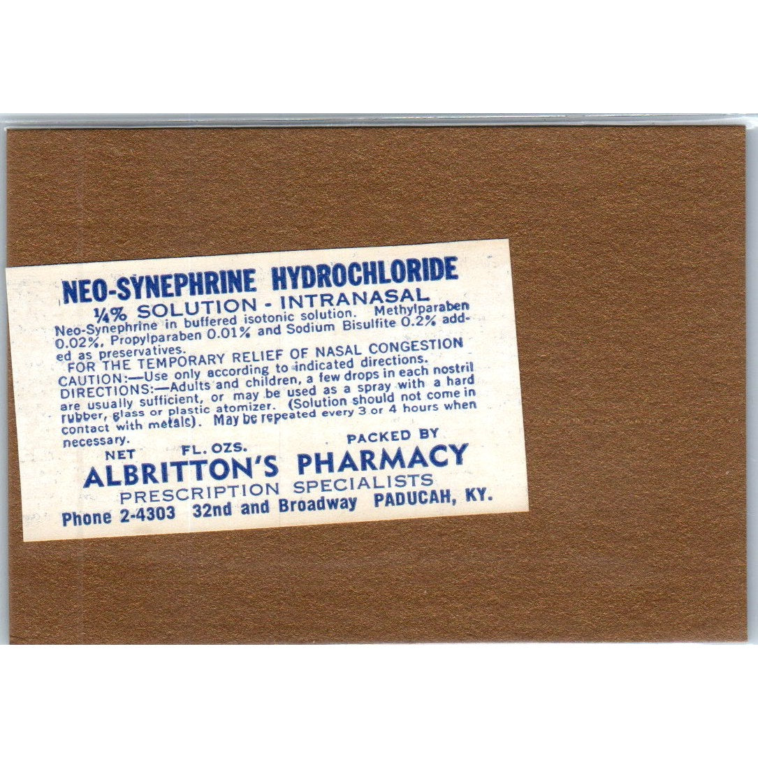 Albritton's Pharmacy Solution Paducah KY Antique Apothecary Label TH2-AL
