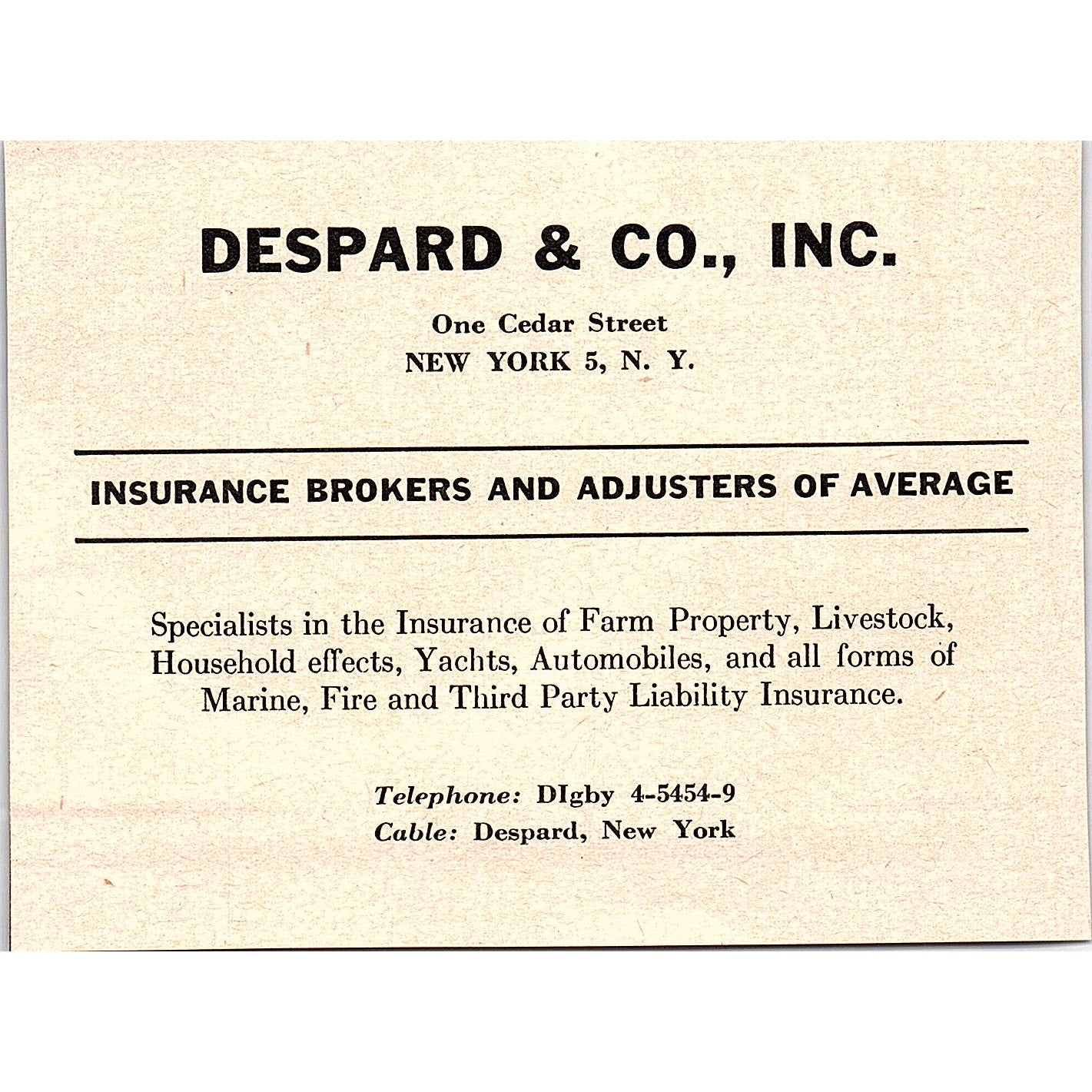 Despard & Co., Inc. Insurance Brokers Despard NY 1952 Yankee Magazine Ad SAG5-H8