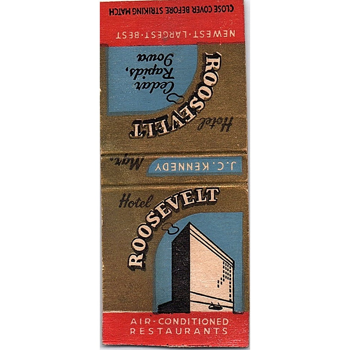 Hotel Roosevelt Cedar Rapids IA Piccadilly Tavern Vintage Matchbook Cover SC7-Y8