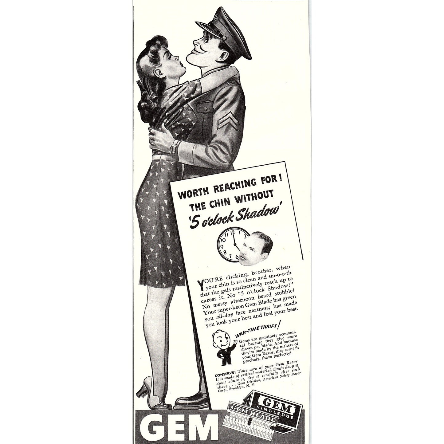 Gem Division, American Safety Razor Corp. Brooklyn NY 1943 WWII Ad SV1-6