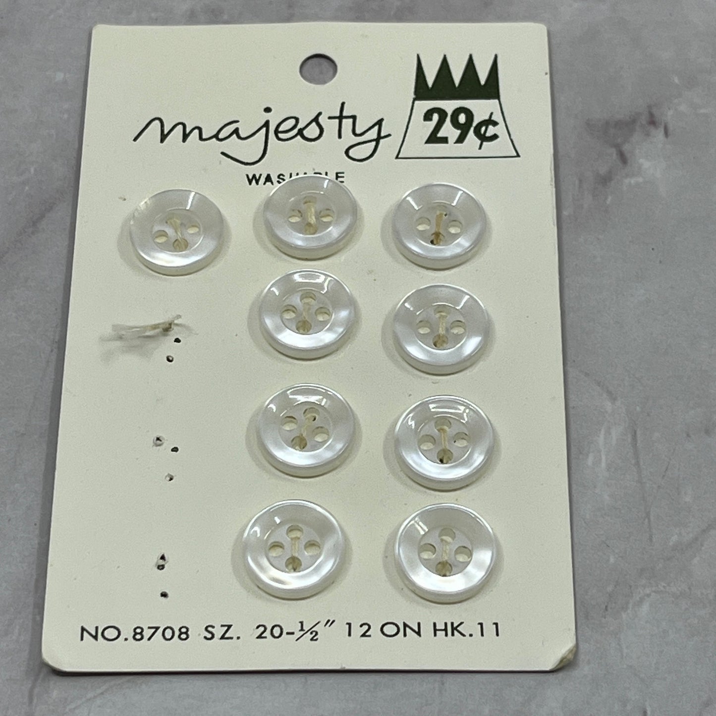 Vintage Lot of 9 Majesty Pearlescent 20 1/2 Buttons on Card 8708 SE2