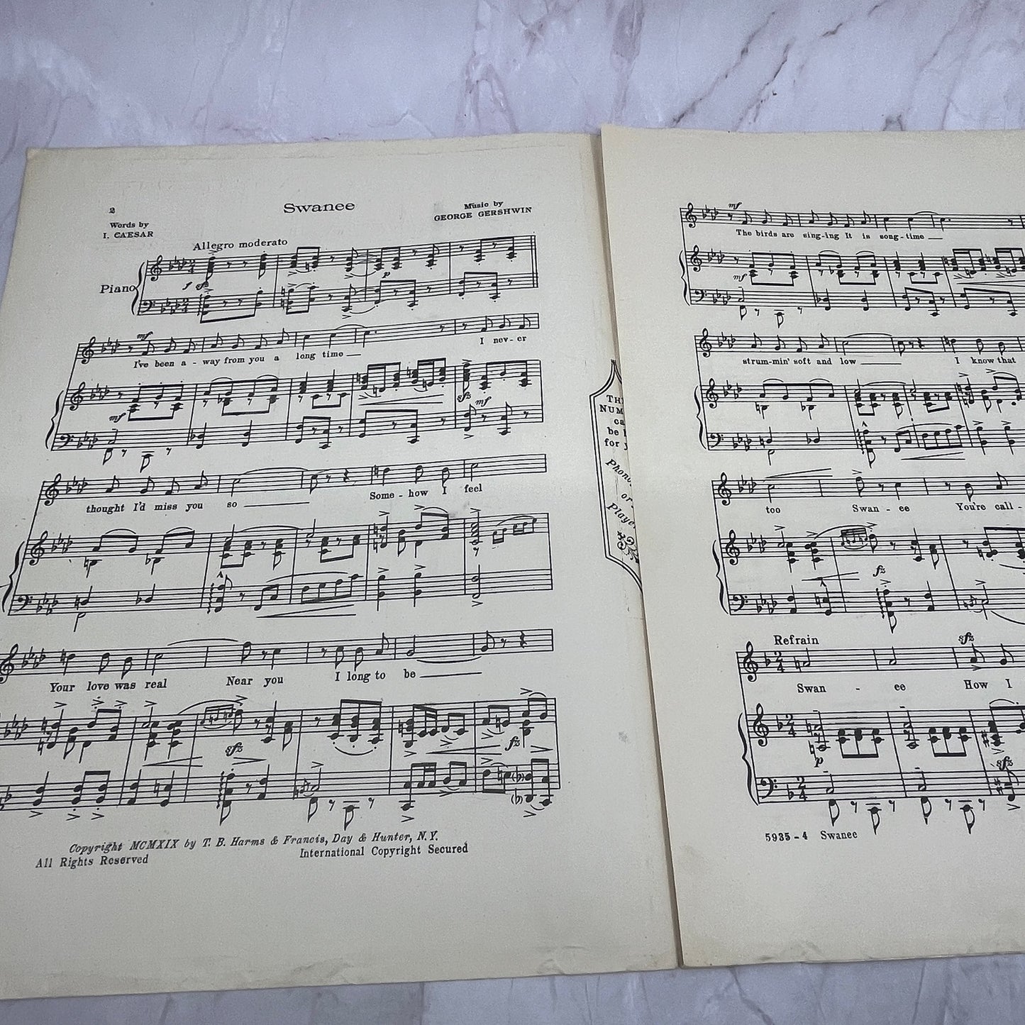 Swanee I. Caesar George Gershwin Al Jolson 1919 Sheet Music V16