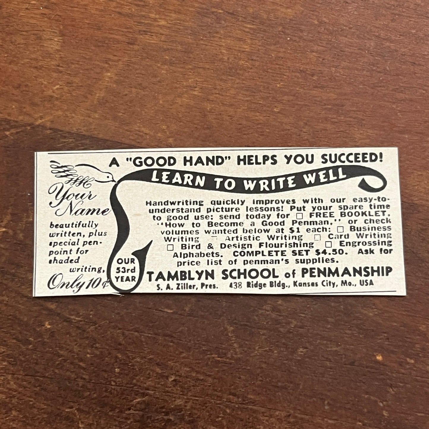Tamblyn School of Penmanship Kansas City MO 1955 Ad AF9-S1
