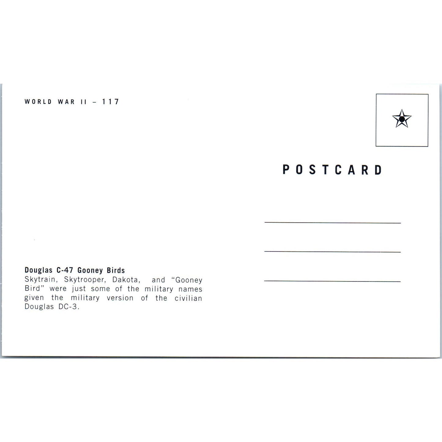 WWII Douglas C-47 Gooney Birds Vintage Postcard PC19