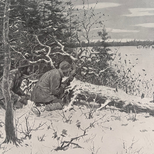 Caribou Hunting - Winter Hunting Scene Original 1904 A.B. Frost Art Print V26-4