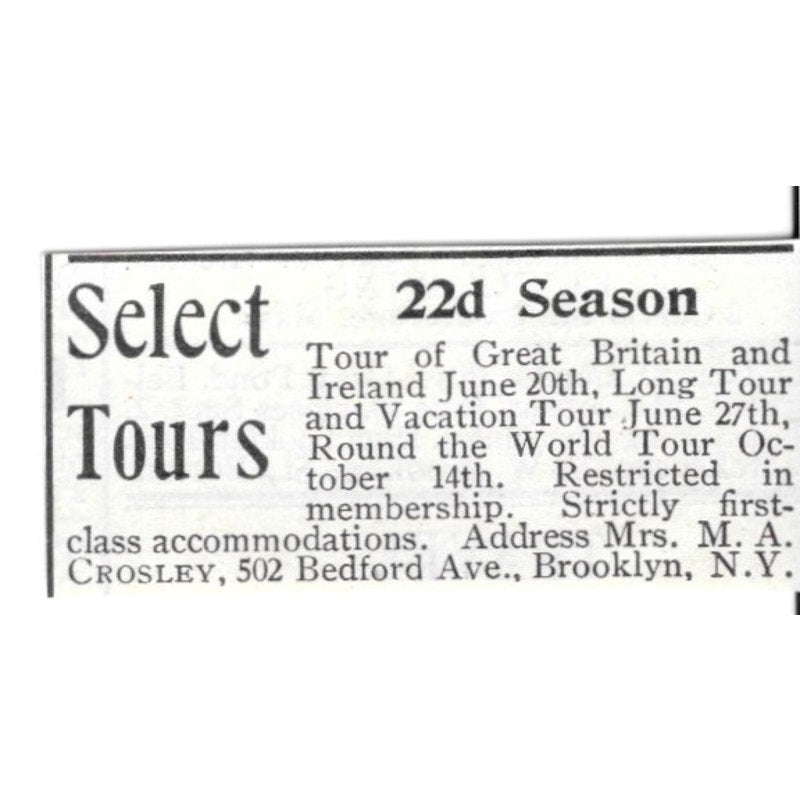 M.A. Crosley Brooklyn NY Select Tours of Great Britain 1903 Ad AF8-S36