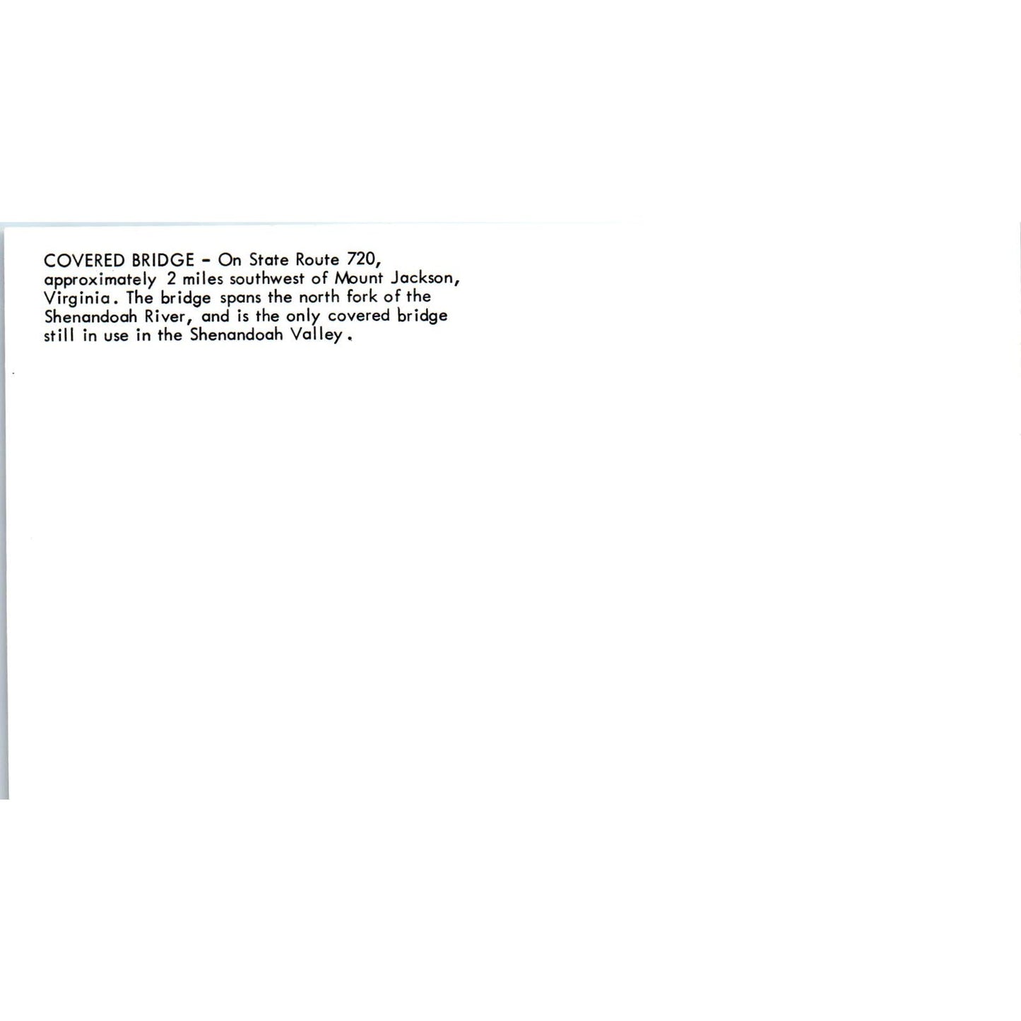 Mount Jackson VA Shenandoah River Covered Bridge Postcard PC3