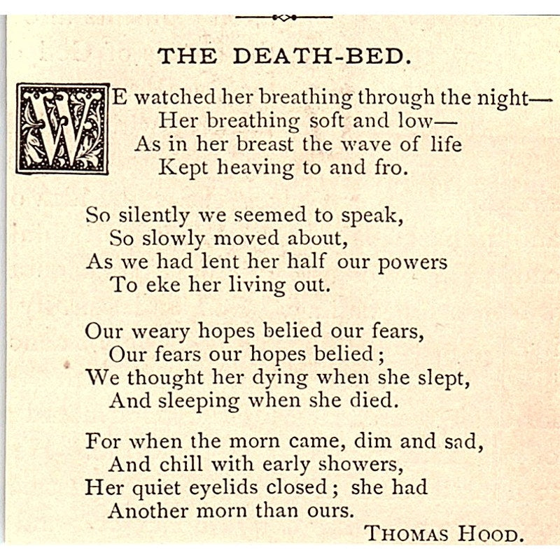 The Death-Bed - Thomas Hood 1884 Poem AG3-M1