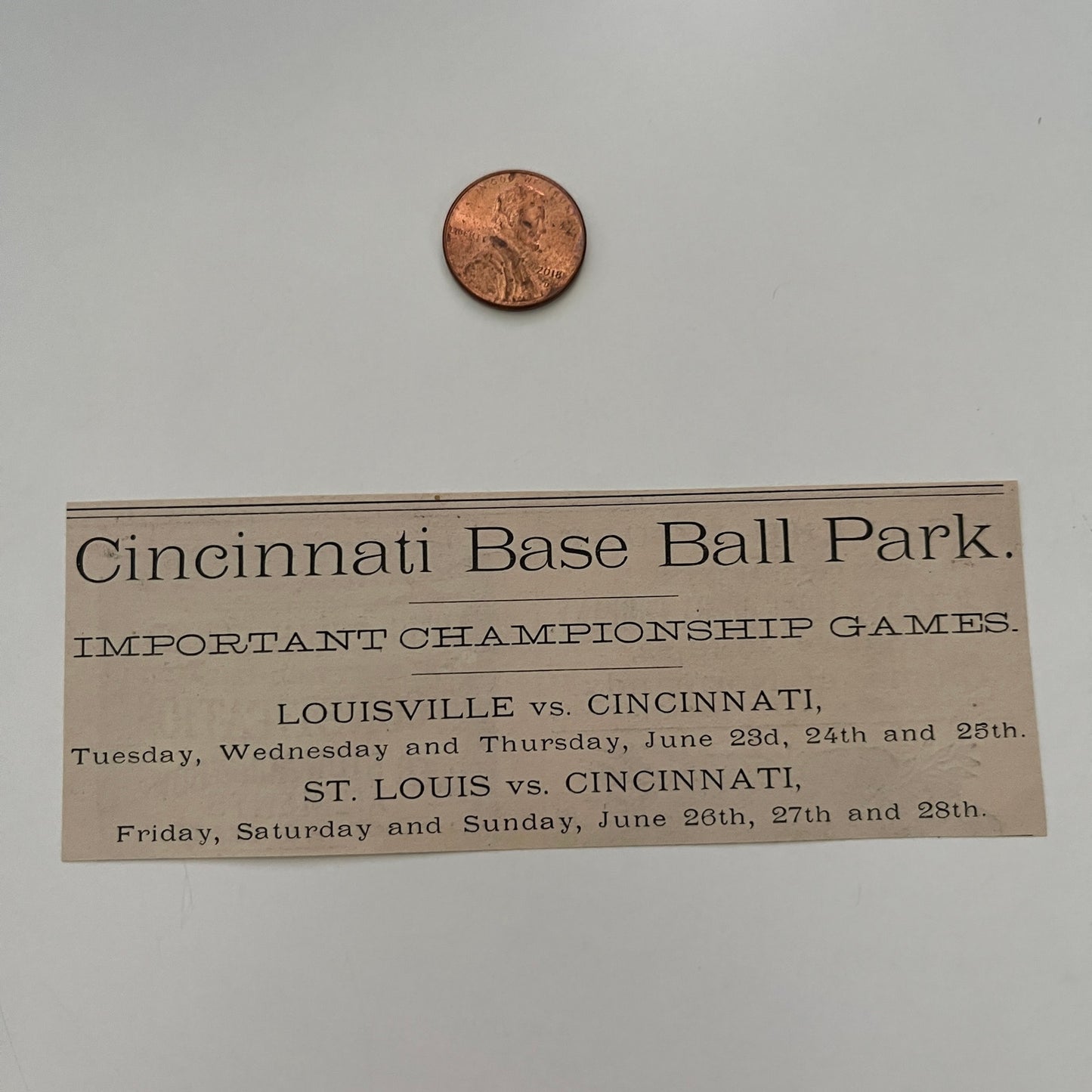 Cincinnati Baseball Championship Louisville St. Louis 1885 Cincinnati Ad AH4-M11