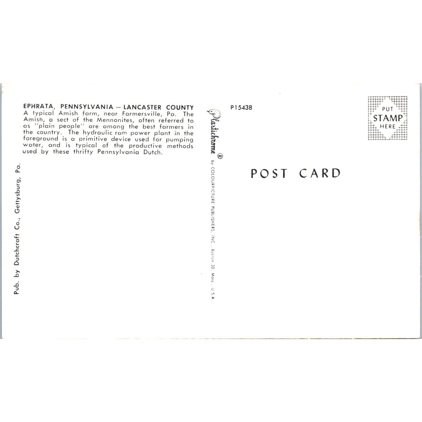 Amish Farm in Ephrata Pennsylvania Dutch Country Postcard PD7