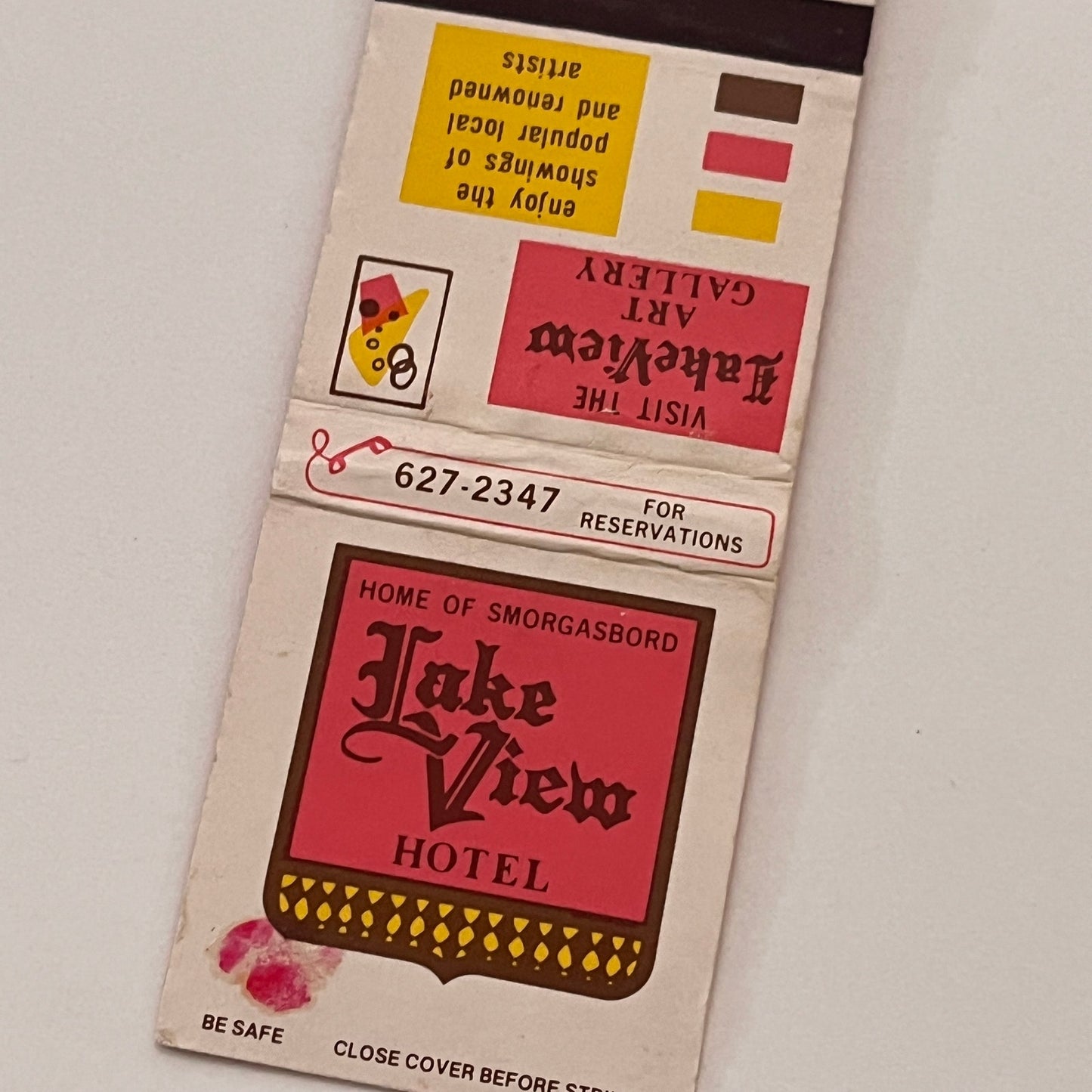 Lakeview Hotel Smorgasbord Art Gallery Vintage Matchbook Cover TB6-MB2-2