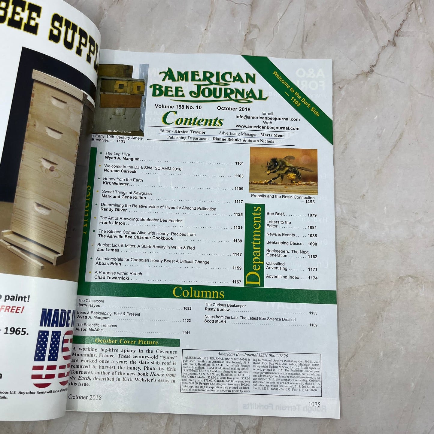 2018 Oct American Bee Journal Magazine Bees Beekeeping Honey M8
