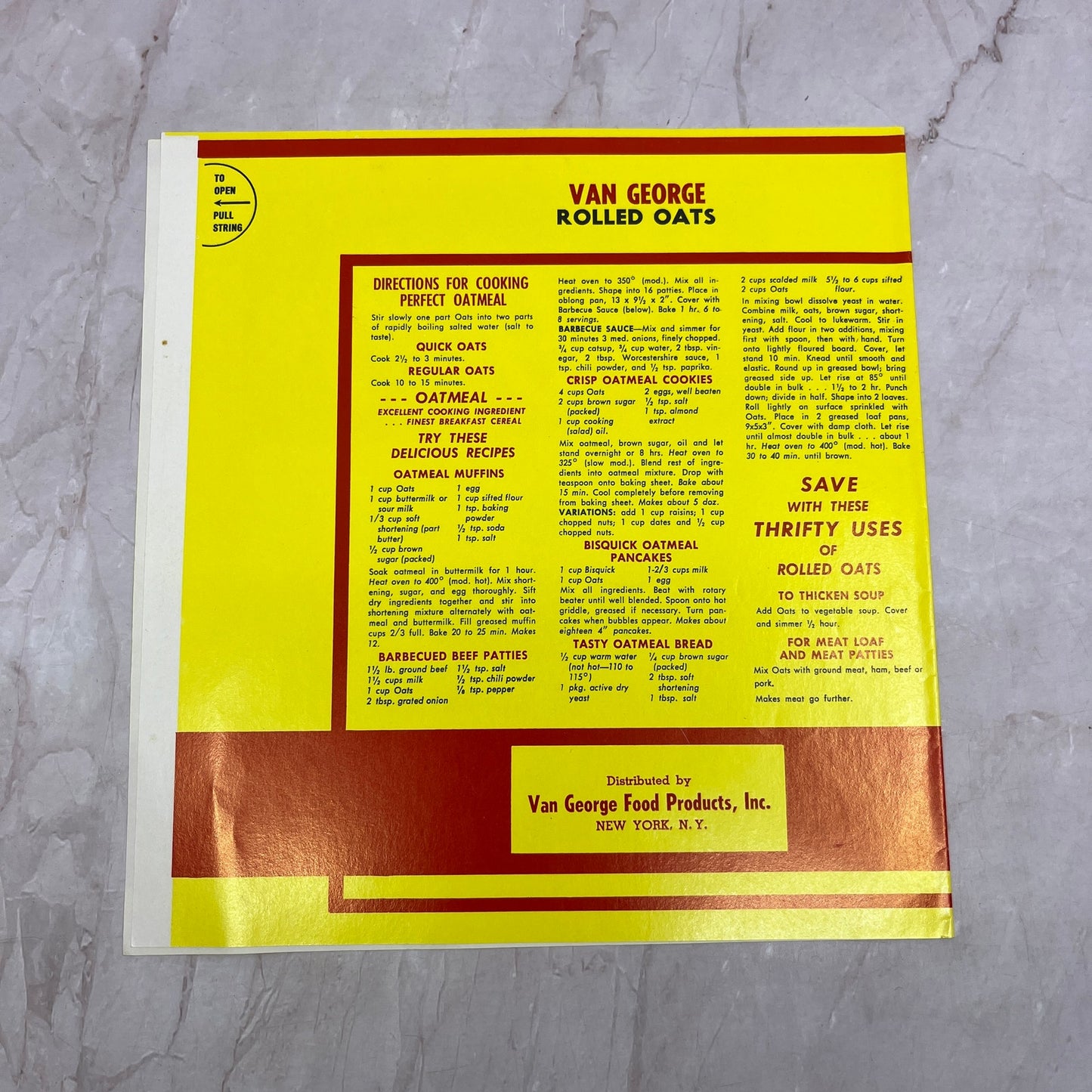 Van George Rolled Oats Label Van George Food Products Inc New York NY TH9