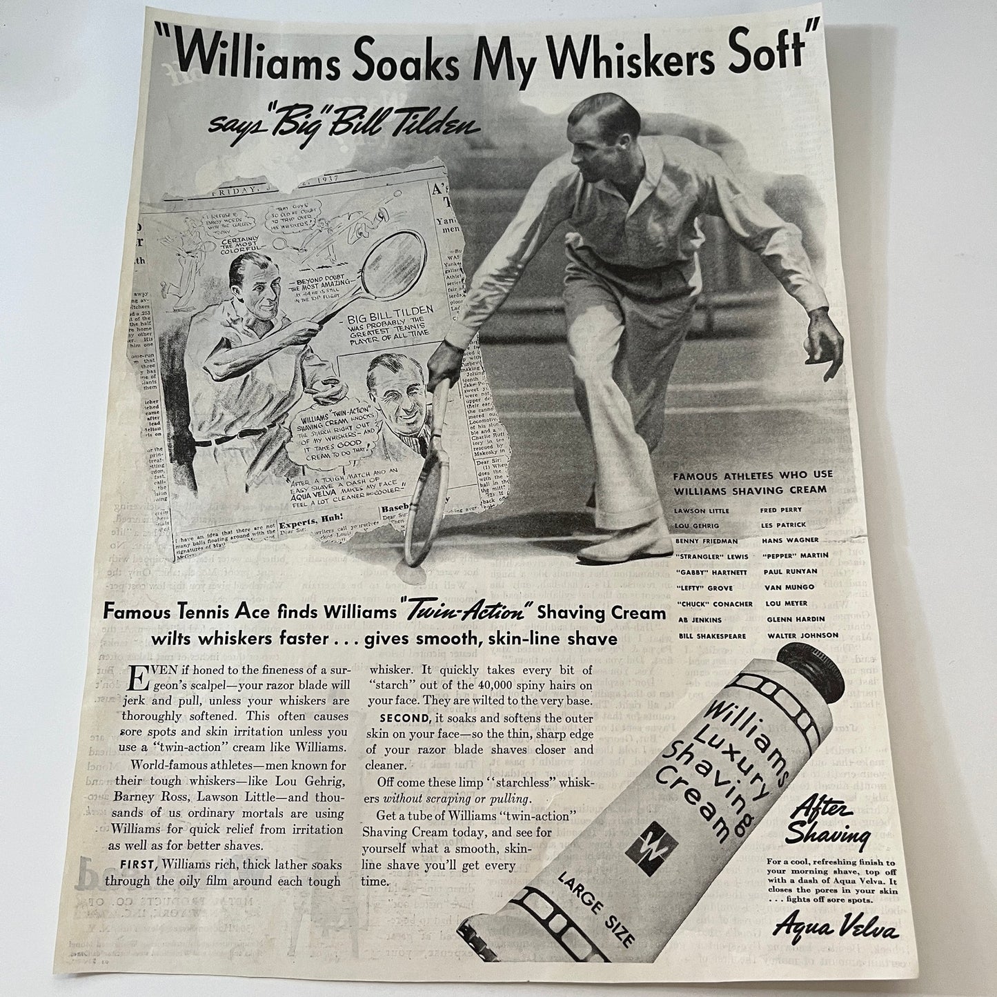 Williams Luxury Shaving Cream gives smooth, skin-line shave 1937 Ad SV1-6