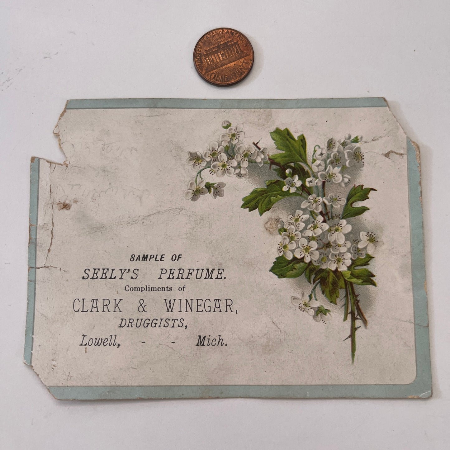Seely's Perfume Clark & Winegar Druggists Lowell MI 1880s Trade Card AG8-H4