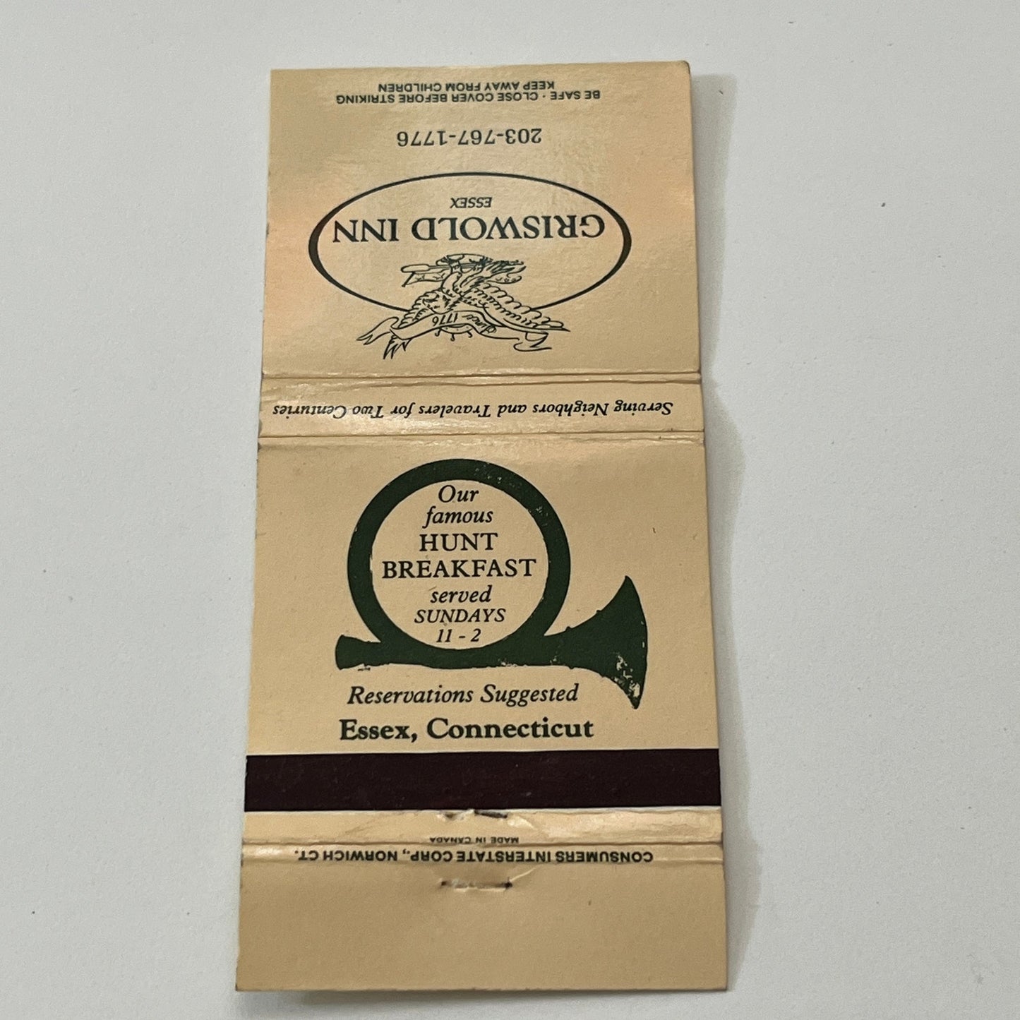 Griswold Inn Essex CT Hunt Breakfast Vintage Matchbook Cover TB6-MB1-8