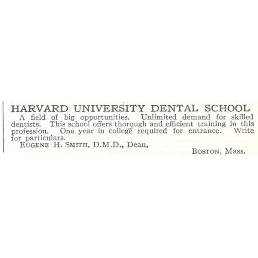 Harvard University Dental School Eugene H. Smith c1918 Advertisement AE5-SV1