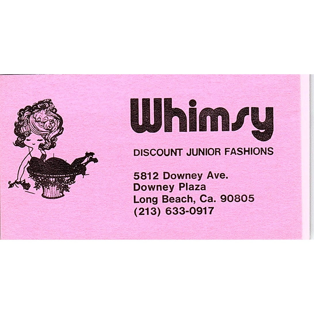 Whimsy Junior Fashions Long Beach CA Vintage Business Card SE5-B4