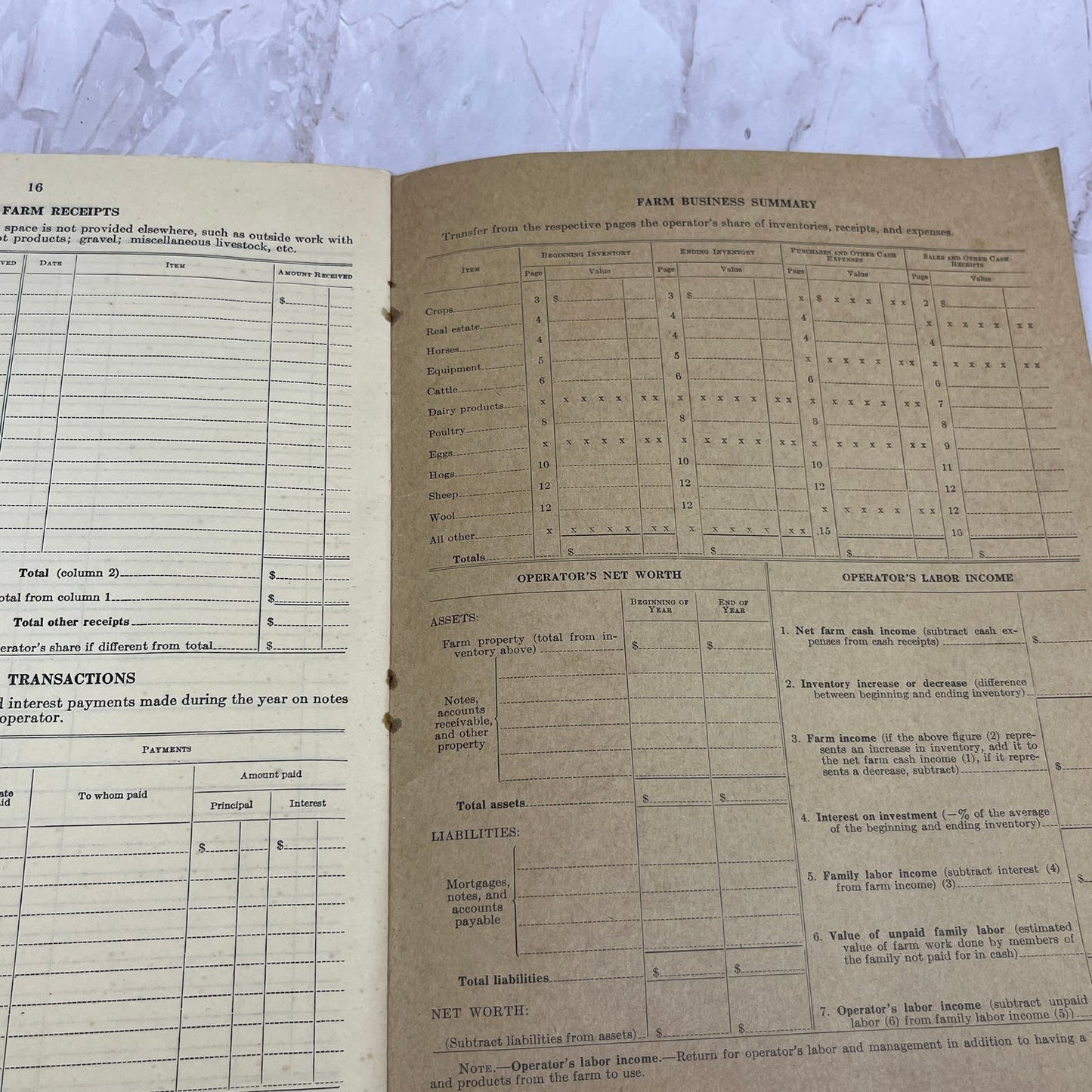 1930s Blank Farm Record Book US Department of Agriculture TG8-VV