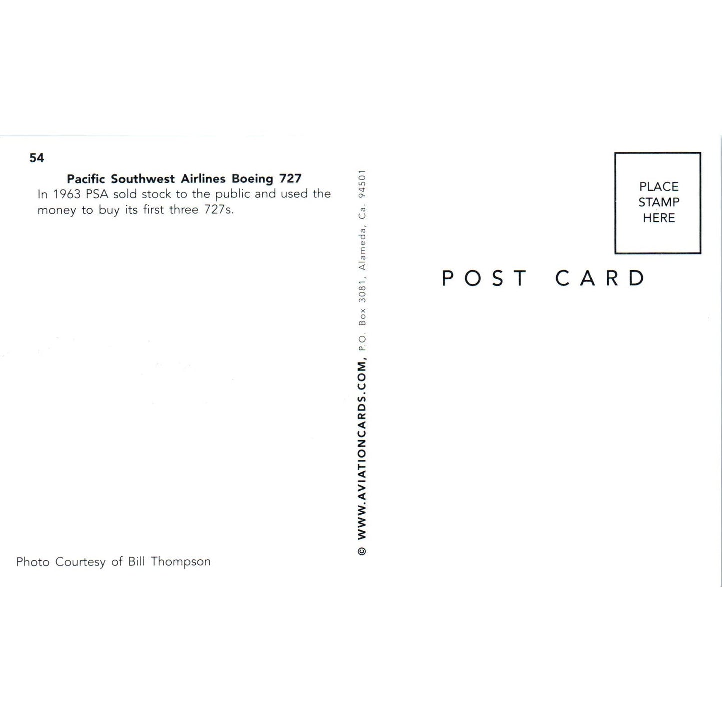 Pacific Southwest Airlines Boeing 727 Vintage Postcard PC1