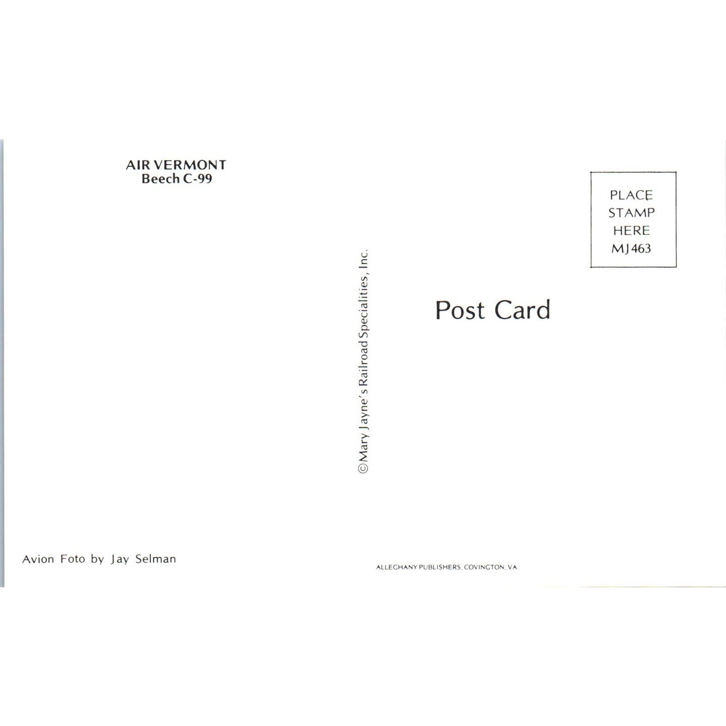 Air Vermont Beech C-99 Vintage Postcard PC2