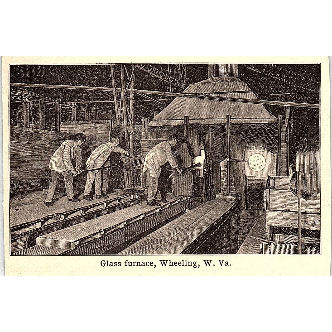 Glass Furnace in Wheeling West Virginia 3x4" 1901 Engraving AF6-M12