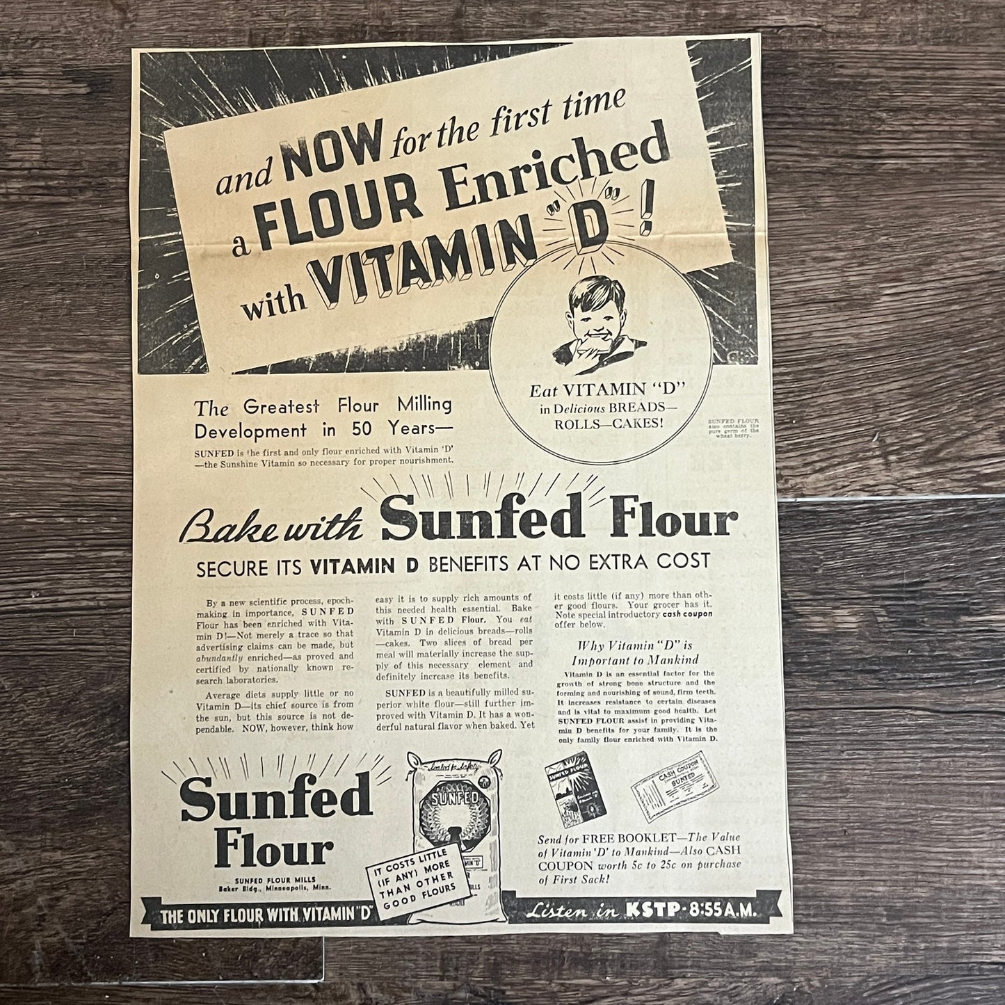 Sunfed Flour Mills Minneapolis MN 1935 Newspaper Ad V1-9