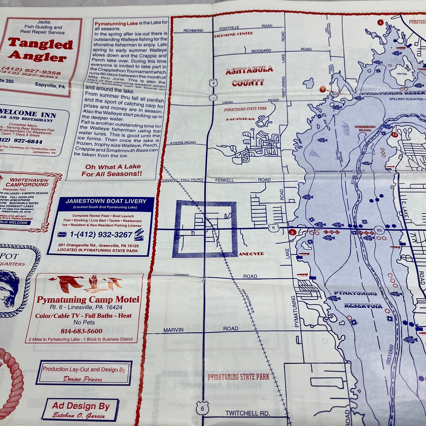 Vintage Pymatuning Lake Park Crawford Ashtabula County Fold Out Map TH2-MP2