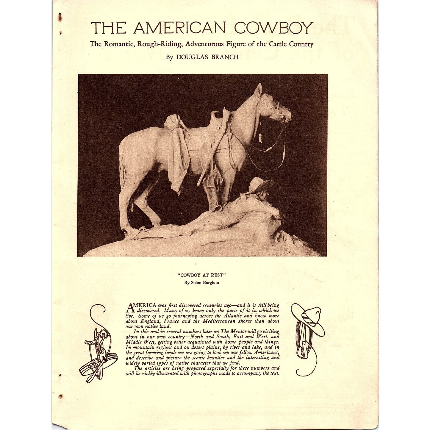 The Roping - W.R. Leigh Western Cowboy Print Article 1927 AG3-5