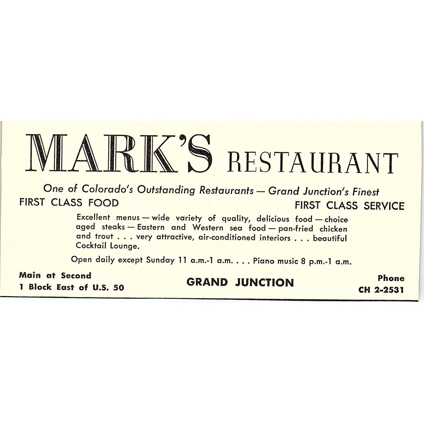 Mark's Restaurant Grand Junction CO 1958 Ad AG1-M3