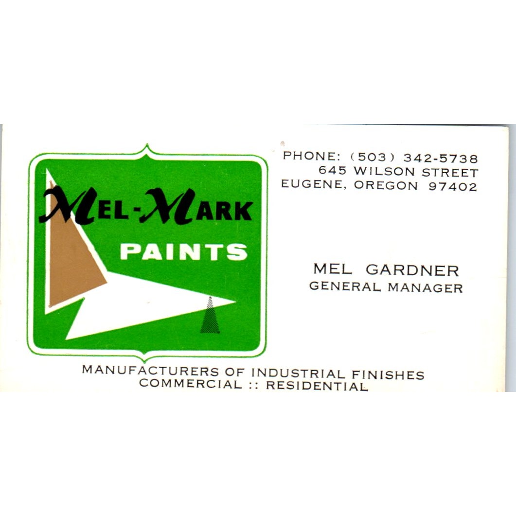 Mel-Mark Paints Mel Gardner Eugene OR Vintage Business Card SD8-B14
