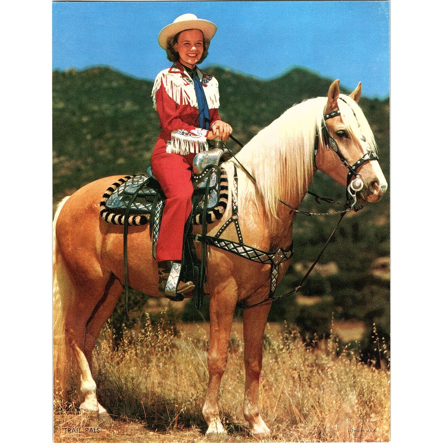 Retro Kitsch Trail Pals Western Girl Riding Horse Vintage Art Print 6x8" V17