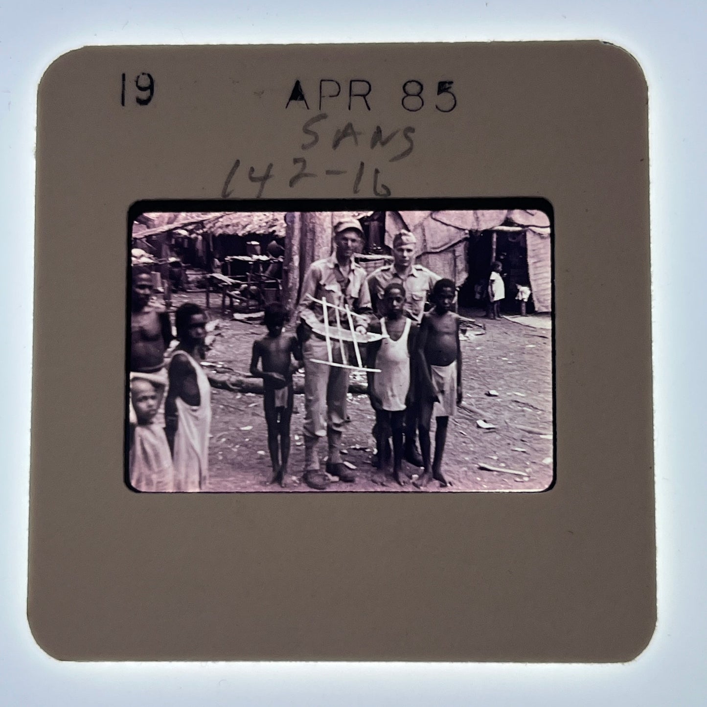 WWII c1945 Slide - Soldiers with Native Children at Sansapor New Guinea AG2-S6