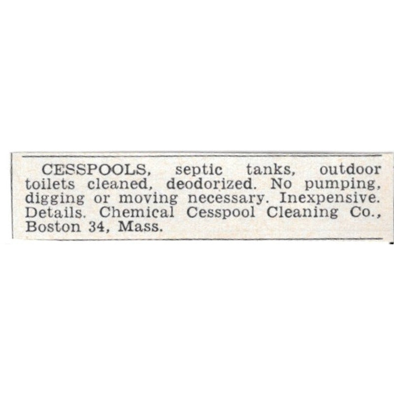 Chemical Cesspool Cleaning Co Boston MA 1955 Ad AG1-S2
