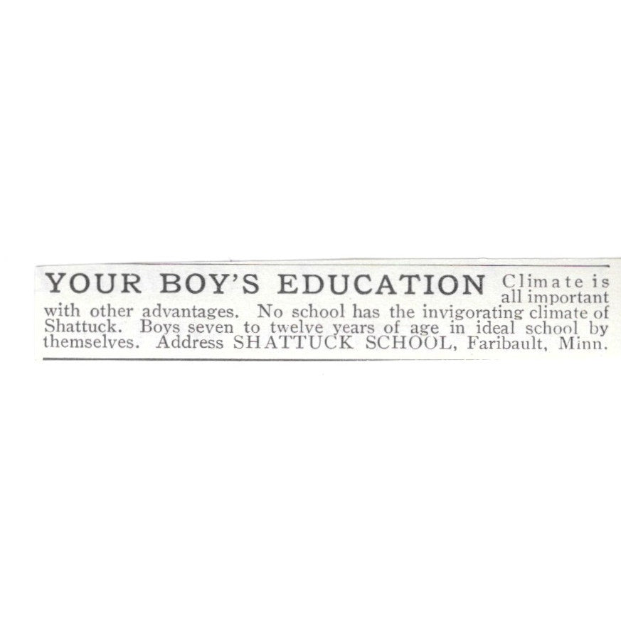 Shattuck School for Boys - Faribault Minnesota 1903 Ad AF8-S29