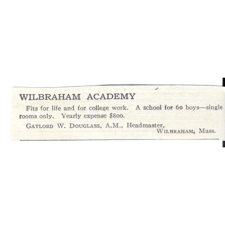 Wilbraham Academy Wilbraham MA Gaylord W. Douglass A.M. c1920 Harper's Ad AG4-S9