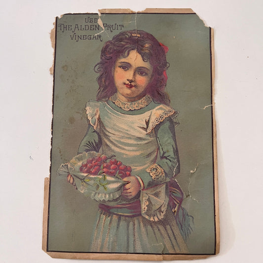 Girl With Grapes - Alden Fruit Vinegar 1880s Victorian Trade Card AG8-H4