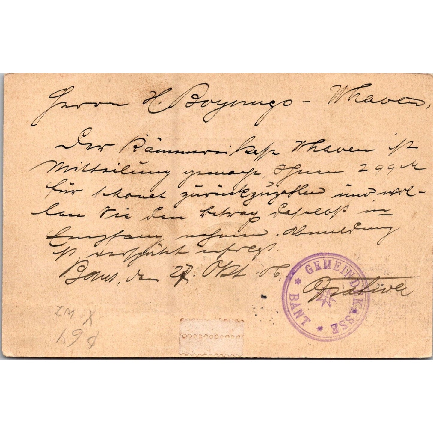 Wilhelmshaven Bant Gemeindekasse 1927 German Reich Postcard TE2-GRP