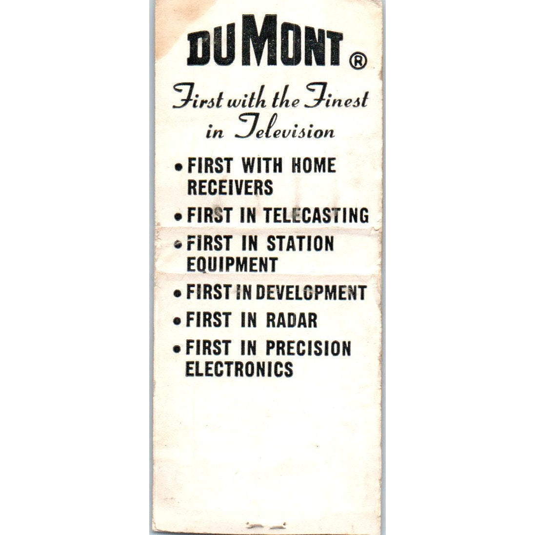 DuMont Eau Claire Radio & TV Wisconsin Vintage Matchbook Cover SD4-Y17