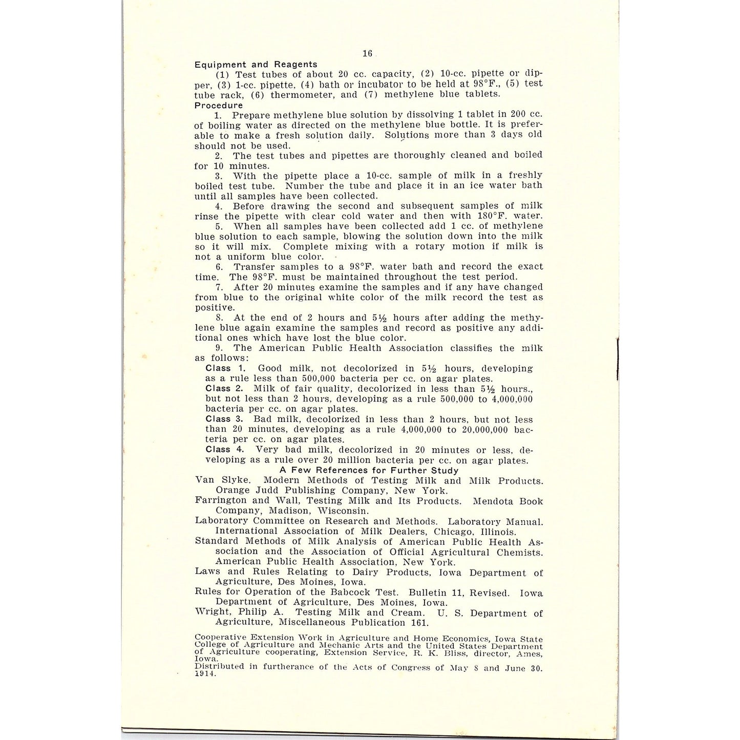 Testing Milk and Its Products 1943 Ames Iowa Farm Bulletin TK2-XB6