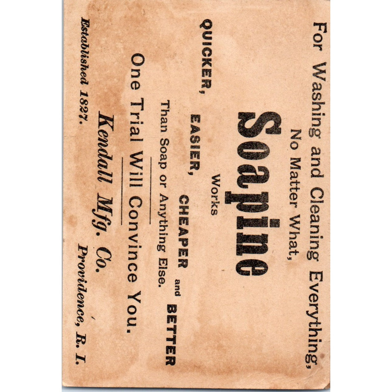 Soapine Juliet Kendall Mfg Co Providence RI c1880 Victorian Trade Card AB6-2