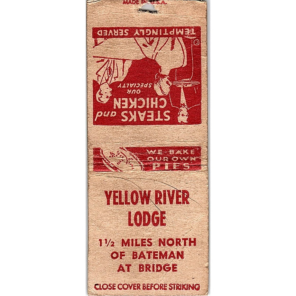 Yellow River Lodge North of Bateman at Bridge Vintage Matchbook Cover SC7-Y6