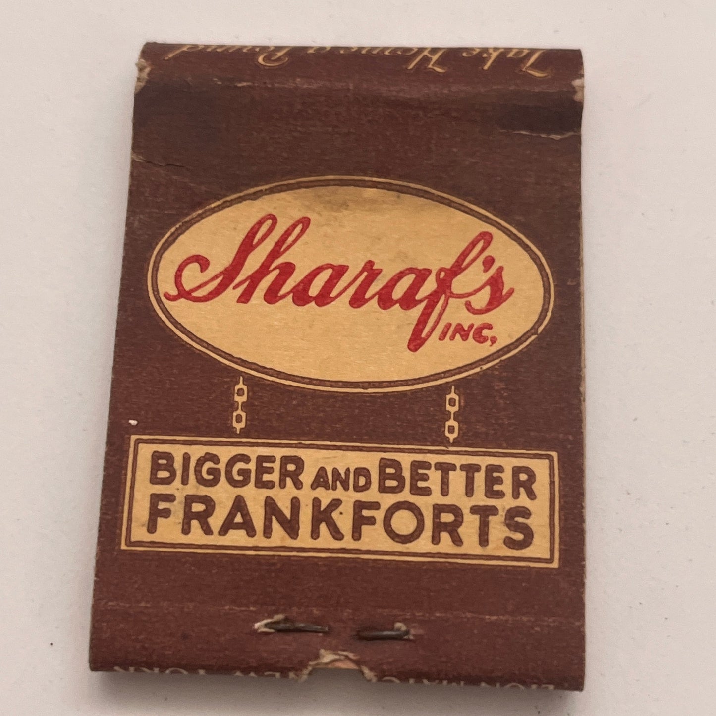 Sharaf's Bigger and Better Frankforts Vintage Matchbook Cover TB8-MB2-7