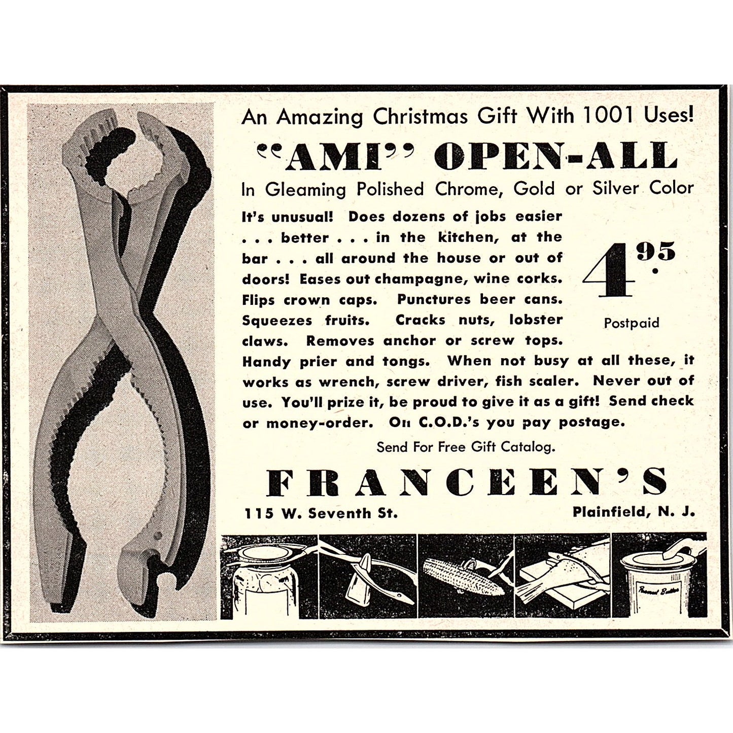 Franceen's Ami Open-All Plainfield NJ 1952 Yankee Magazine Ad SAG5-H8