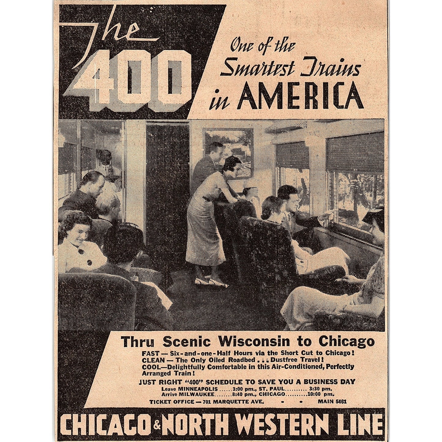 The 400 Chicago & Northwestern Wisconsin to Chicago 1935 Newspaper Ad V1-9