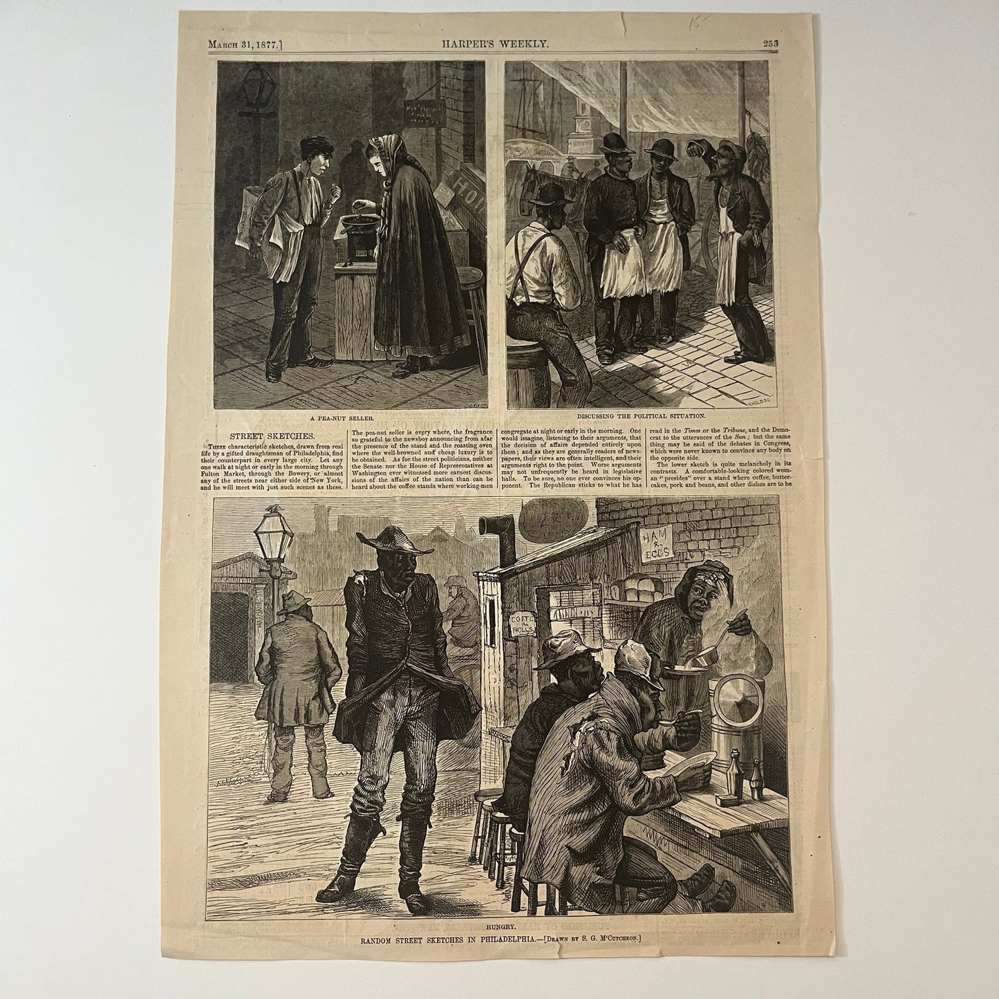 Harpers Weekly Random Street Sketches in Philadelphia Engraving 1877 Mar 31 V1-7