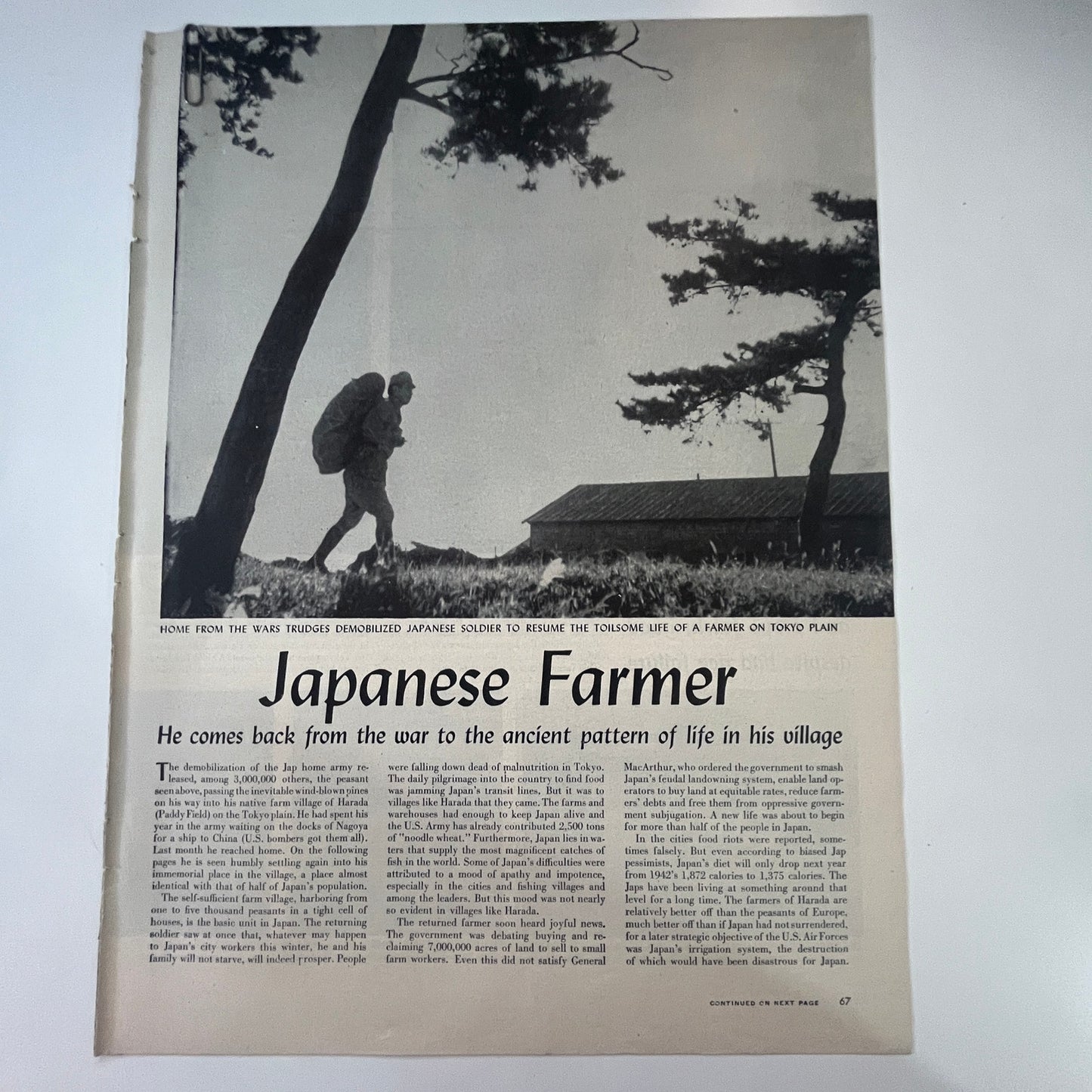 Japanese Farmers Come Home 4 Pages 1940s WWII Era Article V29-5