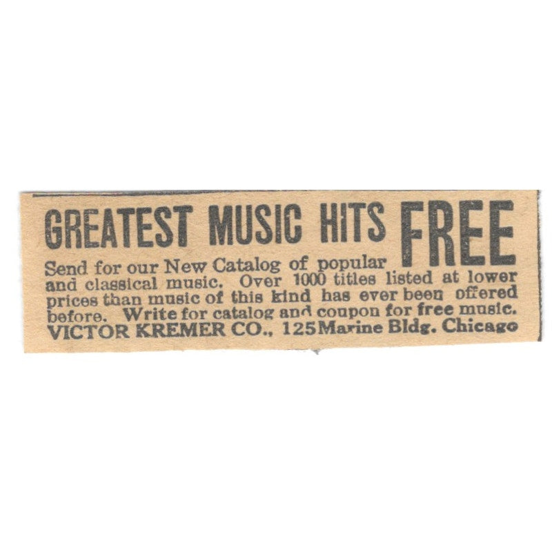 Victor Kremer Co Greatest Music Hits Chicago IL 1910 Magazine Ad AF1-SS9